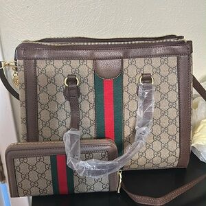 Fashion Brown and Red Women's Bag Set